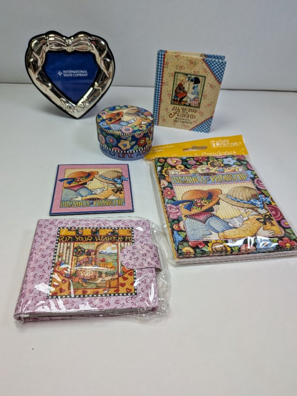 Mary Engelbreit Friendship Collection Lot of 6 Note Cards Frame Magnet Box Book